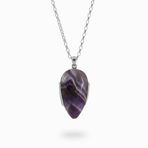 TEARDROP PURPLE-WHITE FACETED STERLING SILVER CHEVRON AMETHYST NECKLACE