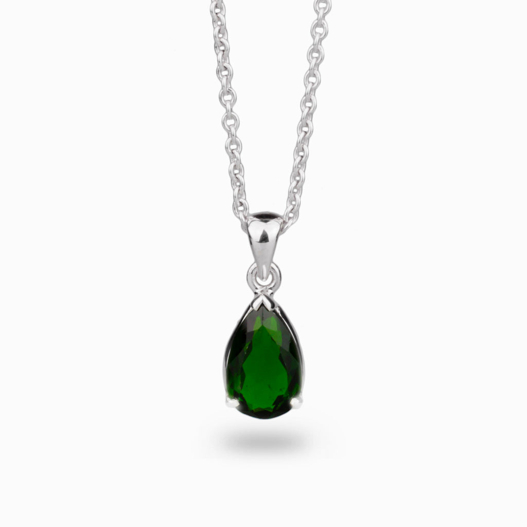 faceted Green Teardrop Chrome Diopside Necklace 