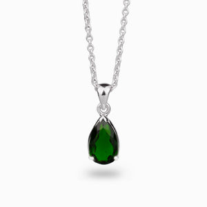 faceted Green Teardrop Chrome Diopside Necklace 