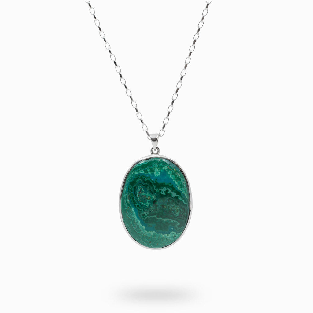 sterling silver blue-green oval cabochon Chrysocolla Malachite necklace