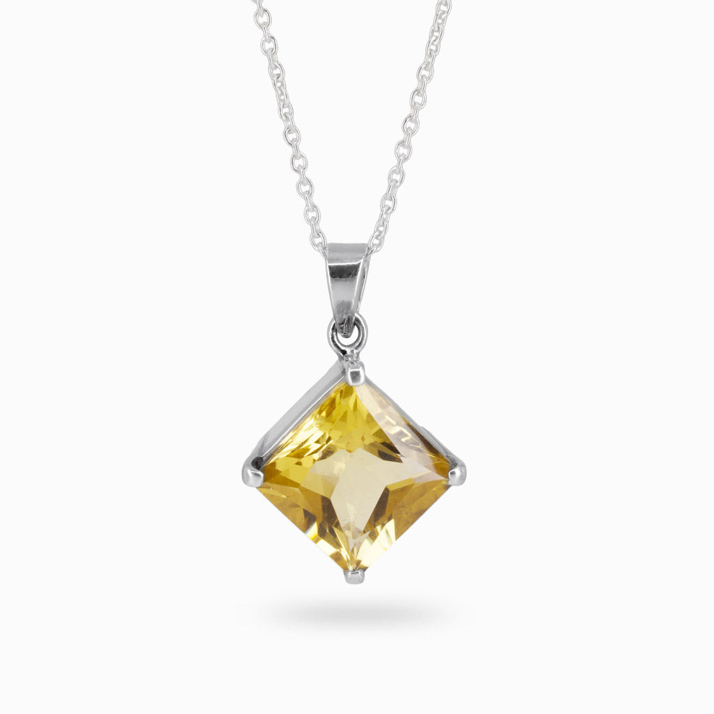 Yellow square faceted Citrine Necklace made in earth