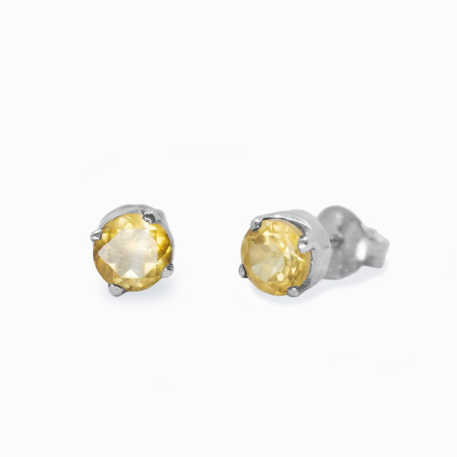 Round Faceted Citrine stud earrings