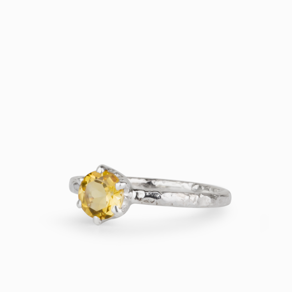 Golden Citrine Textured Silver Ring Made In Earth
