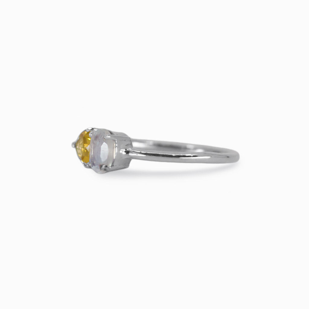 faceted Citrine and Rainbow moonstone ring