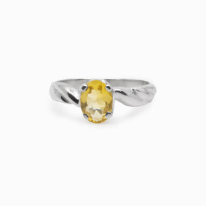 Yellow Citrine Ring With Silver claws and band Made in Earth