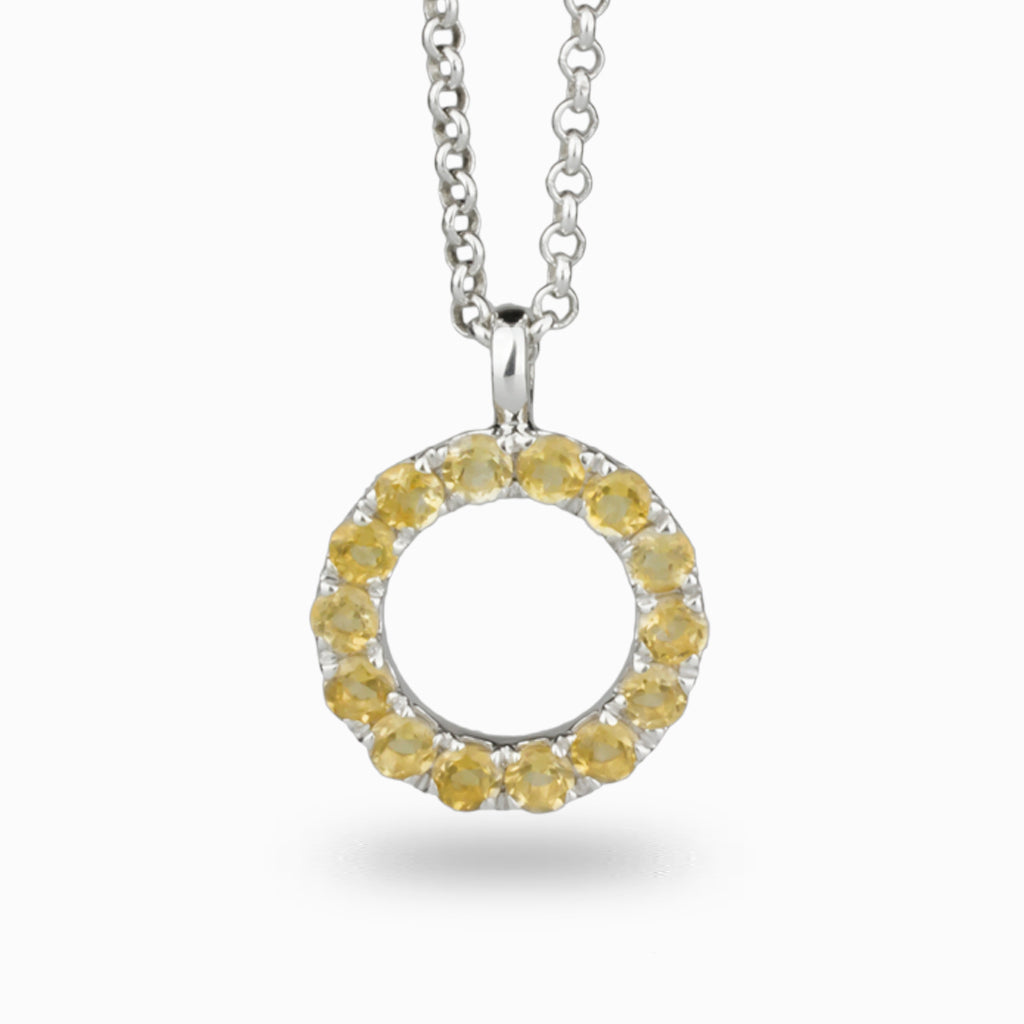 Yellow Citrine necklace set in silver circle made in earth