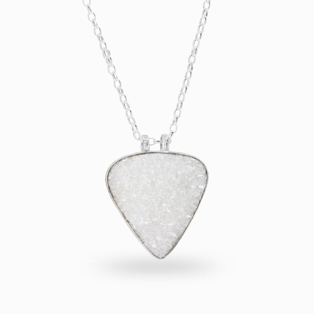Reverse triangle white raw Clear Quartz Necklace made in earth