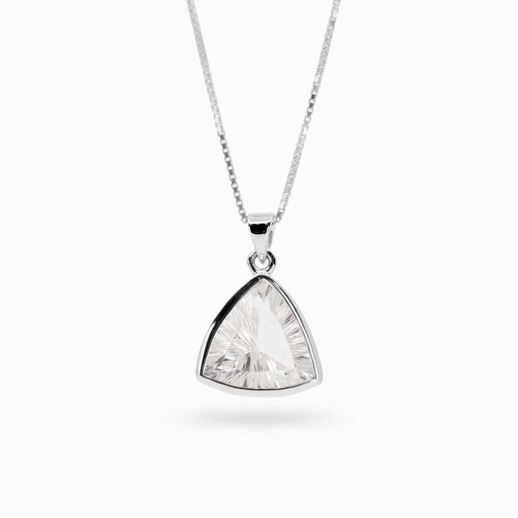 rounded triangle Clear Quartz necklace made in earth