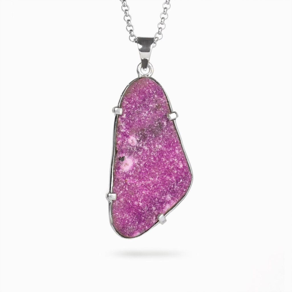 Sterling silver druzy organic Cobaltian Calcite necklace