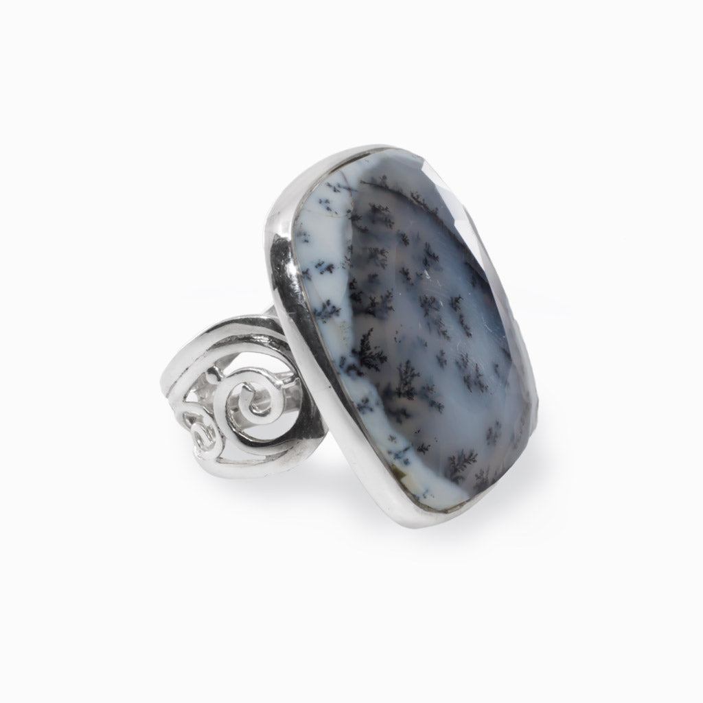 Dendritic Opal Ring, good Size 8 , Genuine Dendritic Opal, Sterling Silver, USA