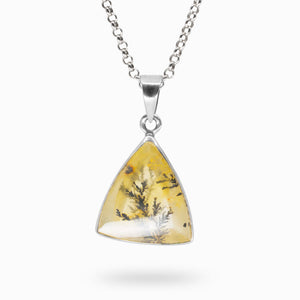 Triangle Yellow with fern like structures Dendritic Quartz necklace made in earth