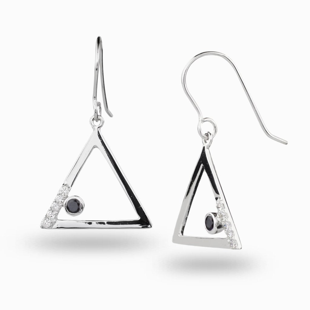 Triangulo: Black Spinel & Diamond Drop Earrings Made In earth