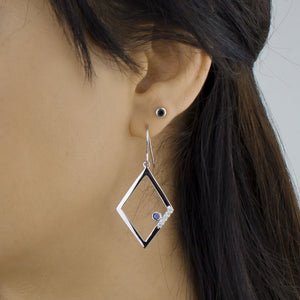 Diamante: Sapphire & Diamond Drop Earrings on Model