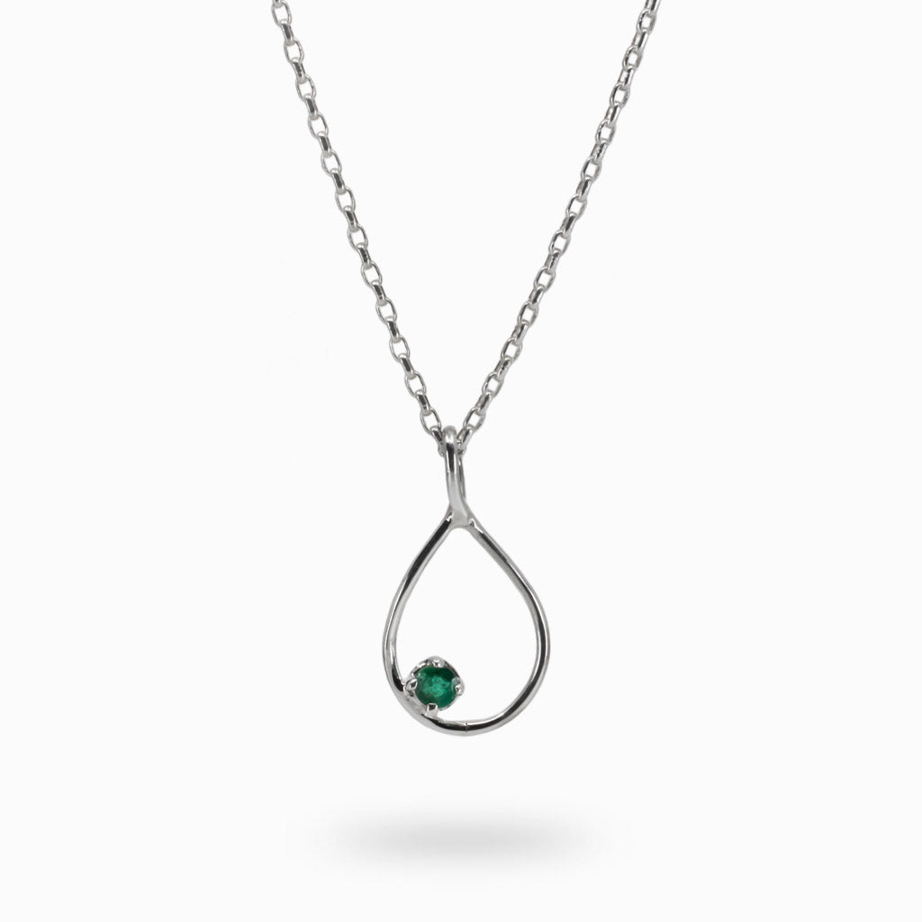 Green Emerald stone set in teardrop silver frame Emerald Necklace made in earth