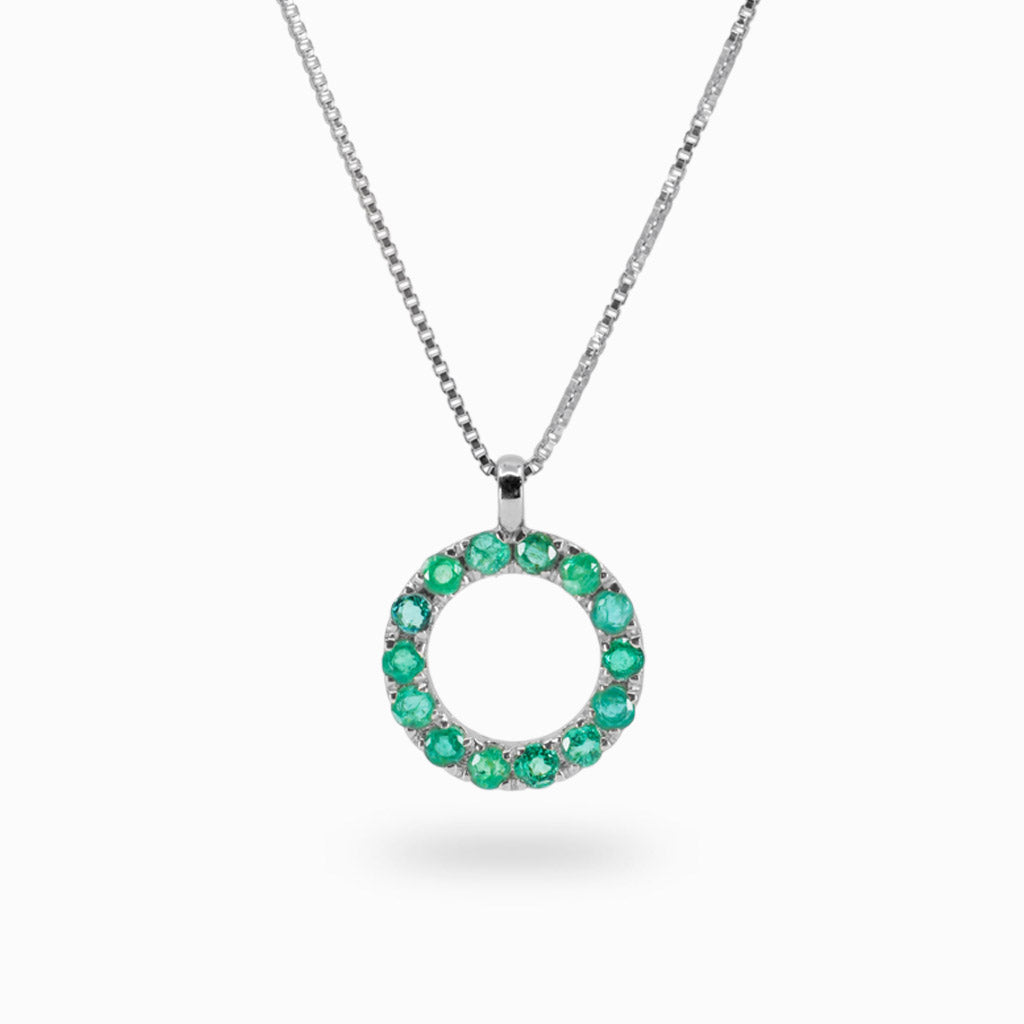 Bright green set in a silver Emerald Necklace made in earth