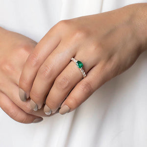 Emerald & White Topaz Ring on Model