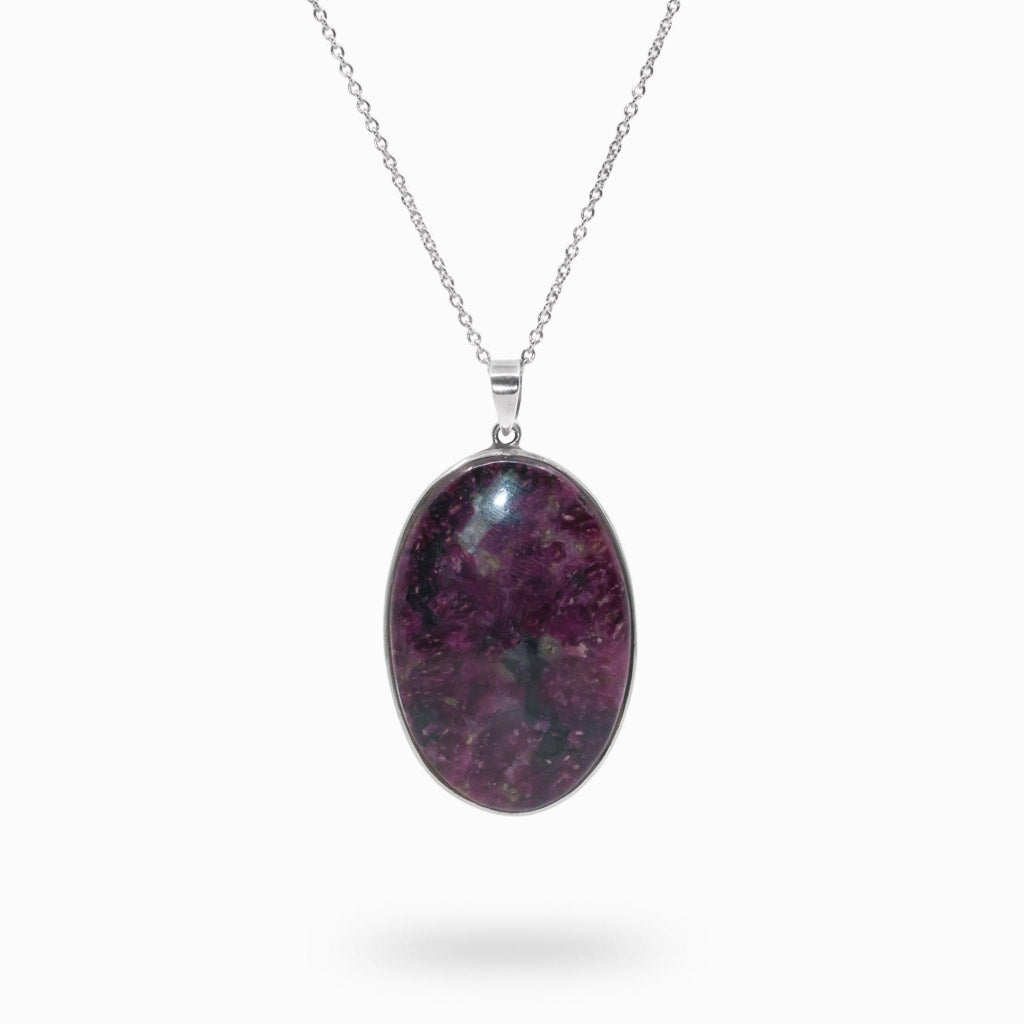 Sterling Silver Black and Violet oval shape Eudialyte Necklace