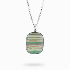 Green and Yellow Banded Cabochon Fluorite Necklace