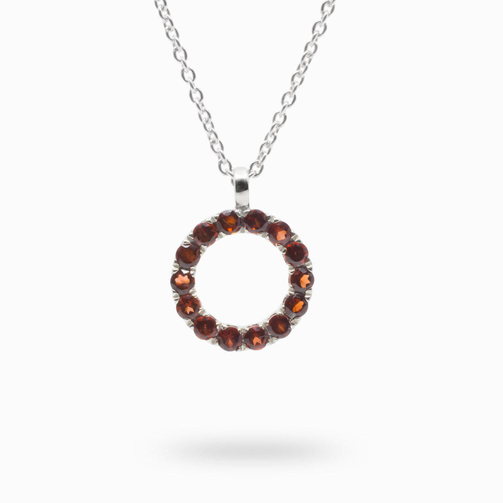 Dark Orange Garnet gemstones set on a silver band Garnet Necklace made in earth Circle Pendant
