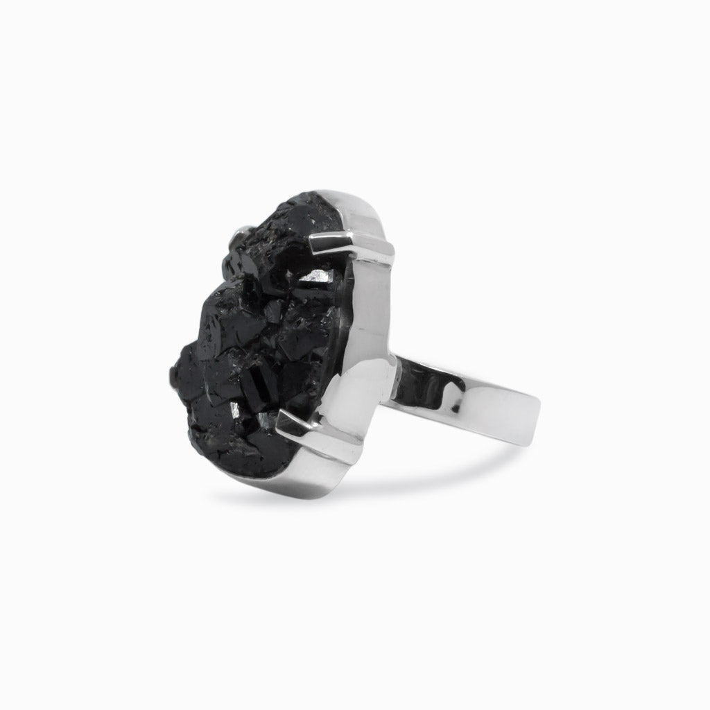 Raw Black Garnet ring