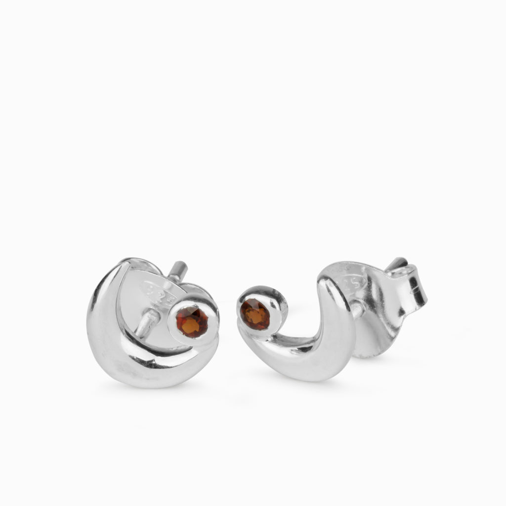 Garnet Moon Stud Earrings