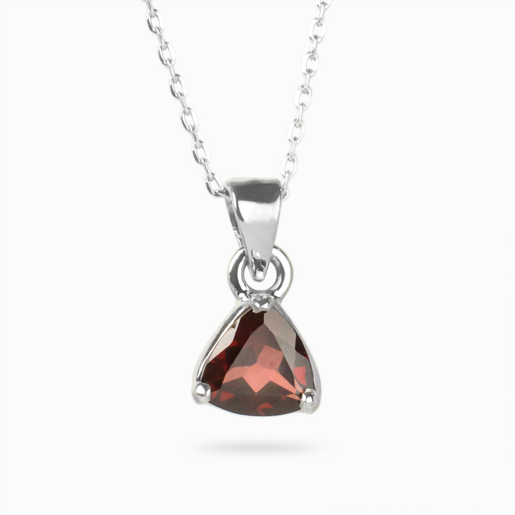 Dark red faceted rounded triangle Garnet Necklace made in earth