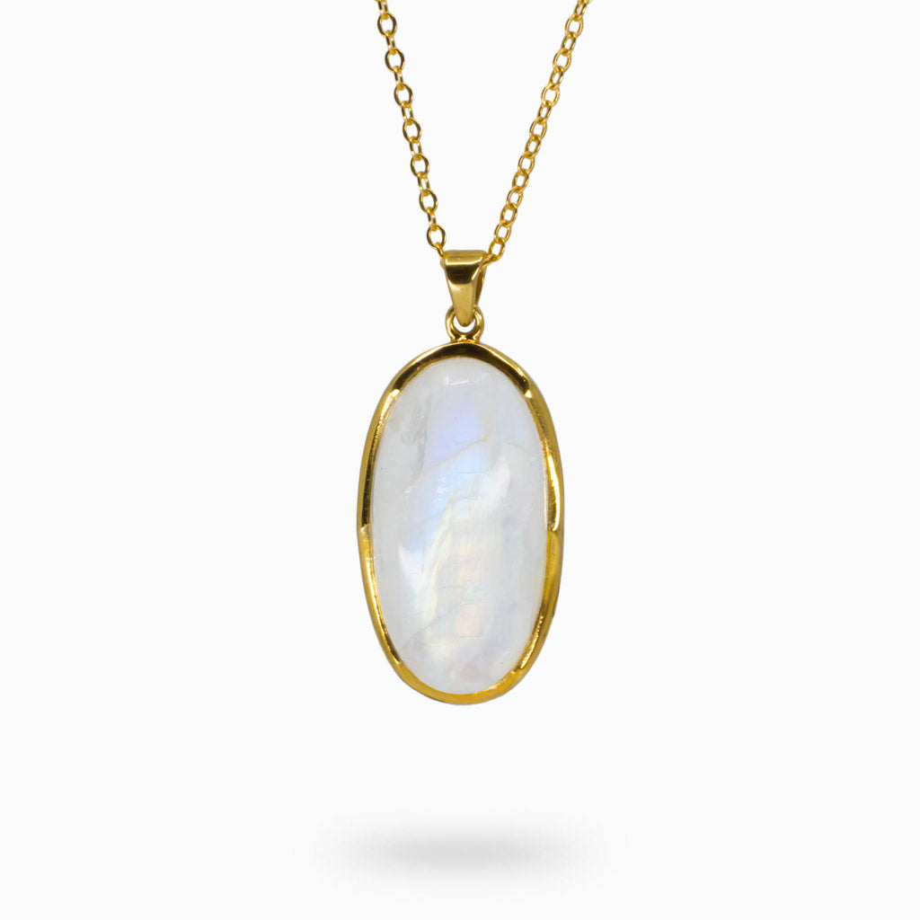 White and lavender oval Rainbow Moonstone Necklace set in 14k vermeil gold
