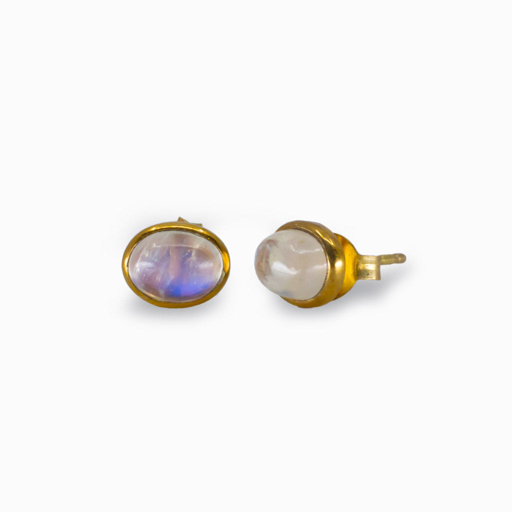 Vermeil 14k gold Rainbow Moonstone Stud Earrings Made In Earth