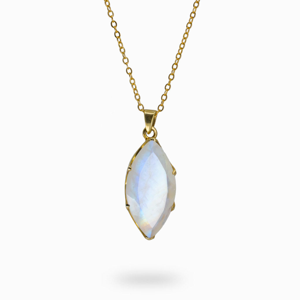 Faceted Marquis Rainbow Moonstone Necklace