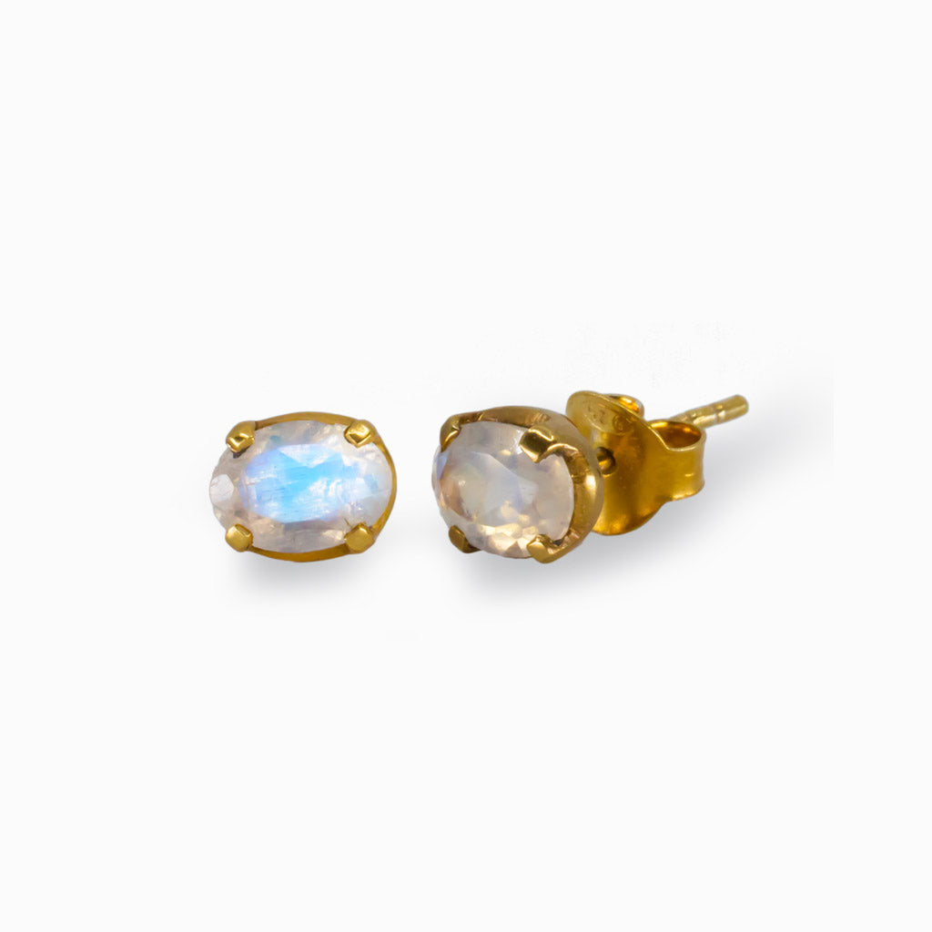 Vermeil Gold Rainbow Moonstone Stud Earrings Made In Earth