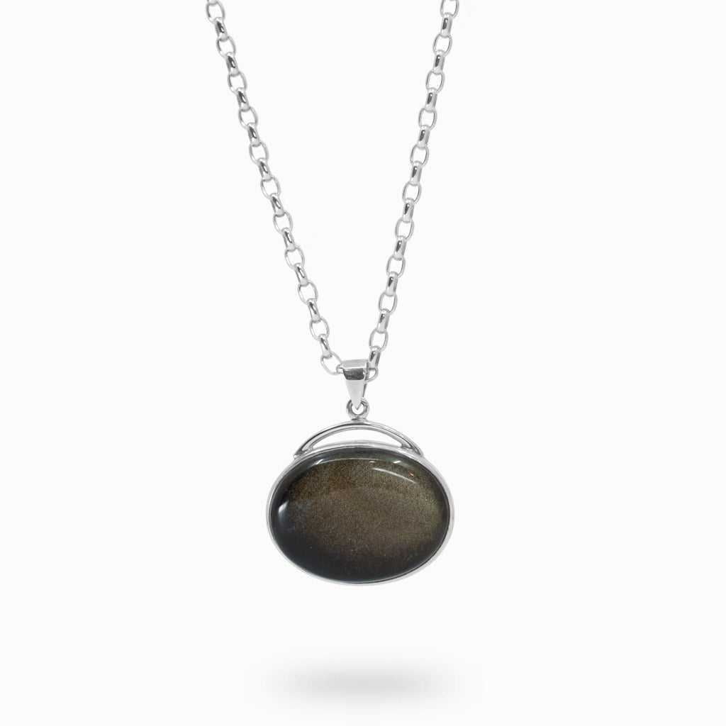 Cabochon oval gold sheen obsidian necklace