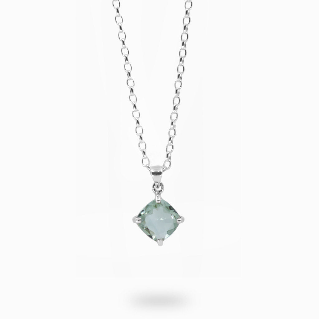 Sterling Silver green faceted diamond Green Quartz necklace
