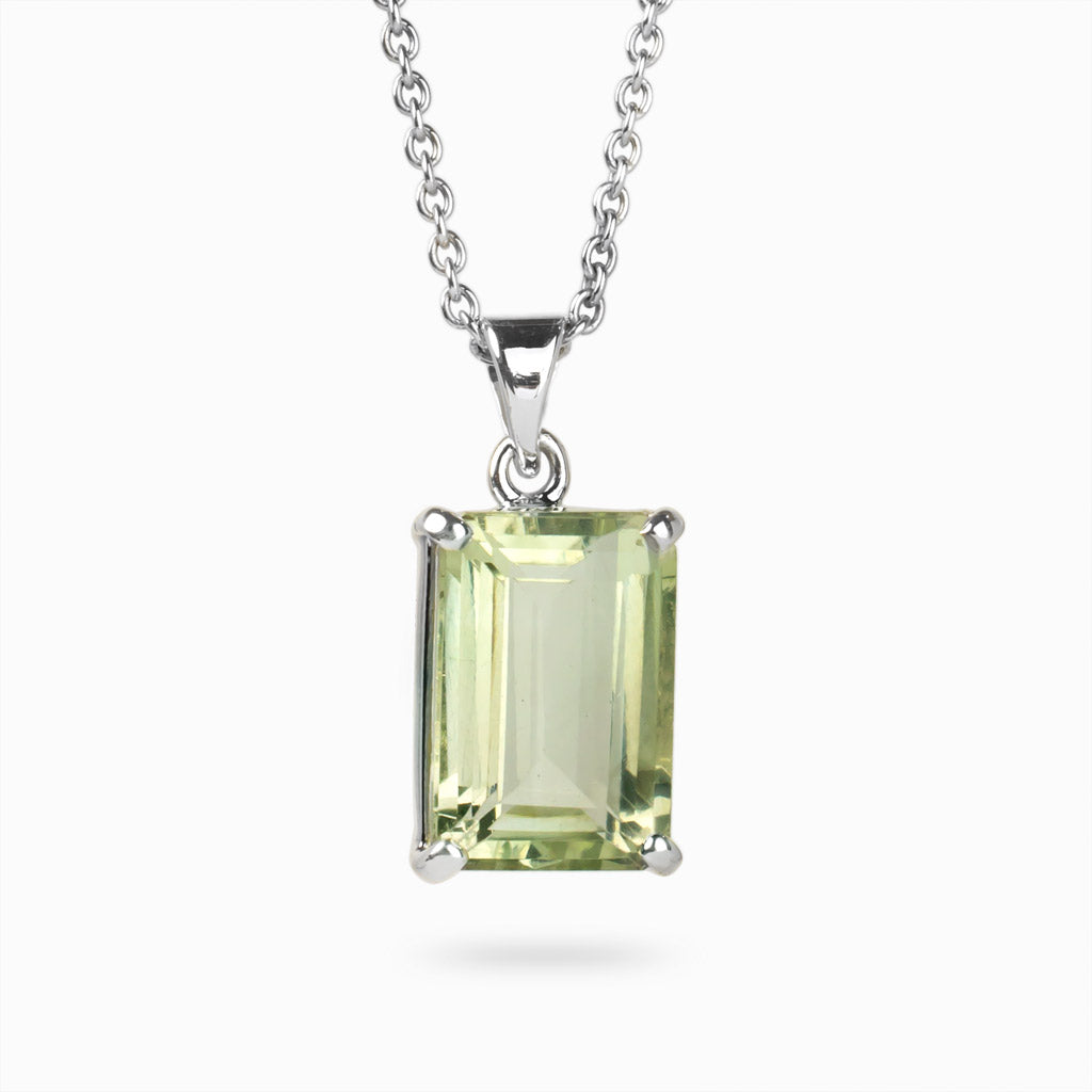 Light Translucent Green Rectangle Quartz Necklace