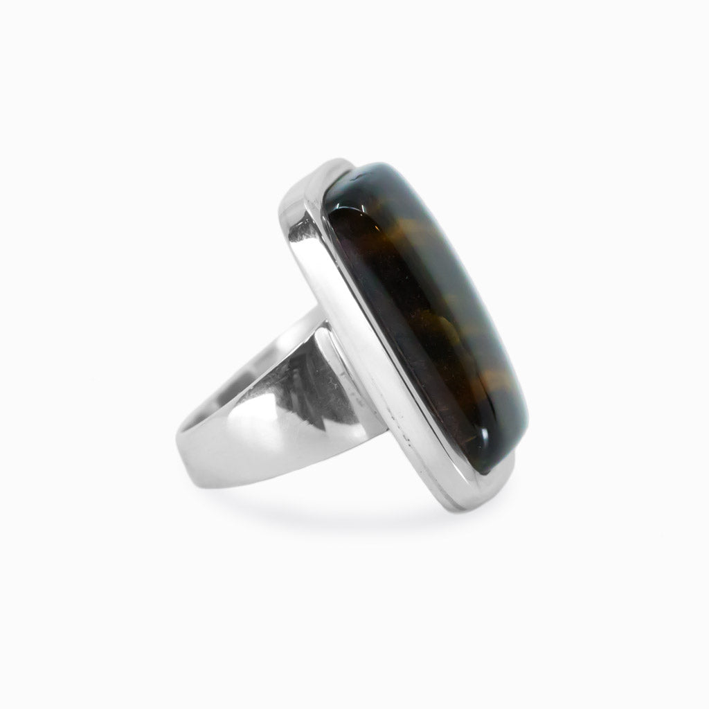 Cabochon rectangle Hawks Eye ring