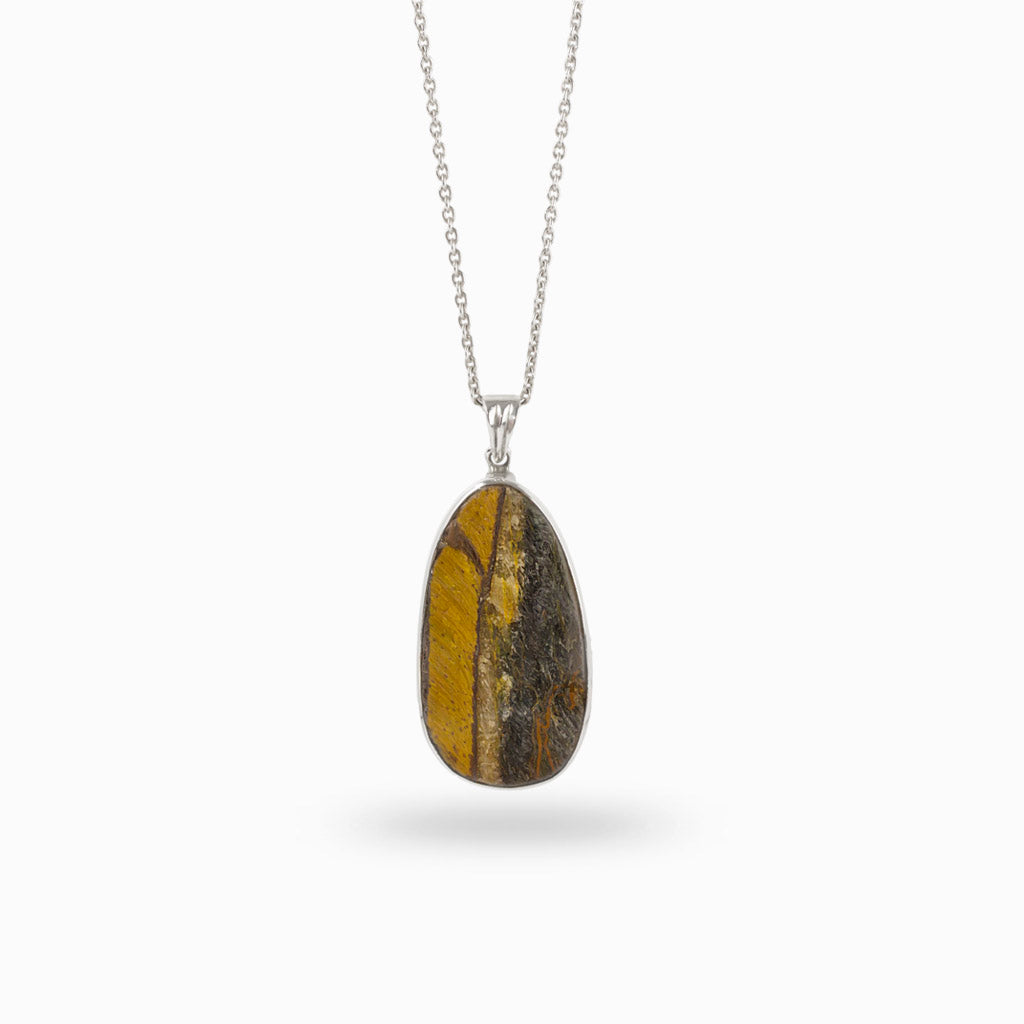 Gold and Brown raw teardrop Hawks Eye Necklace