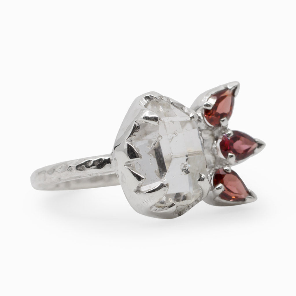 Garnet and Herkimer Diamond Ring