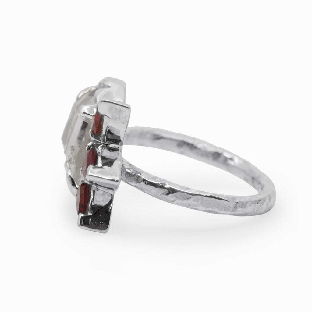 Garnet and Herkimer Diamond Ring