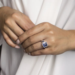 Kyanite & Sapphire Ring on Model