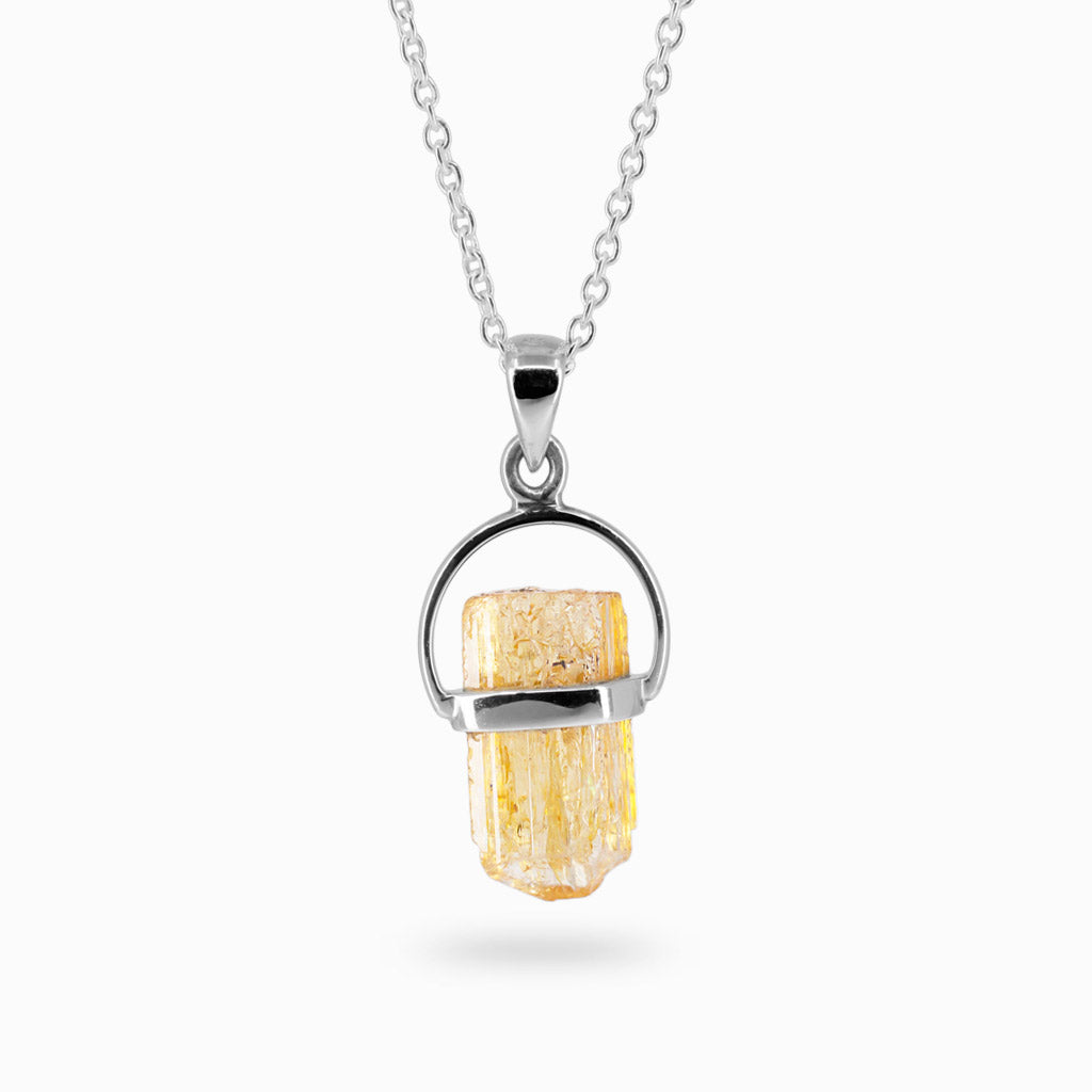 Raw Yellow Golden textured Golden Topaz Necklace in silver halo setting