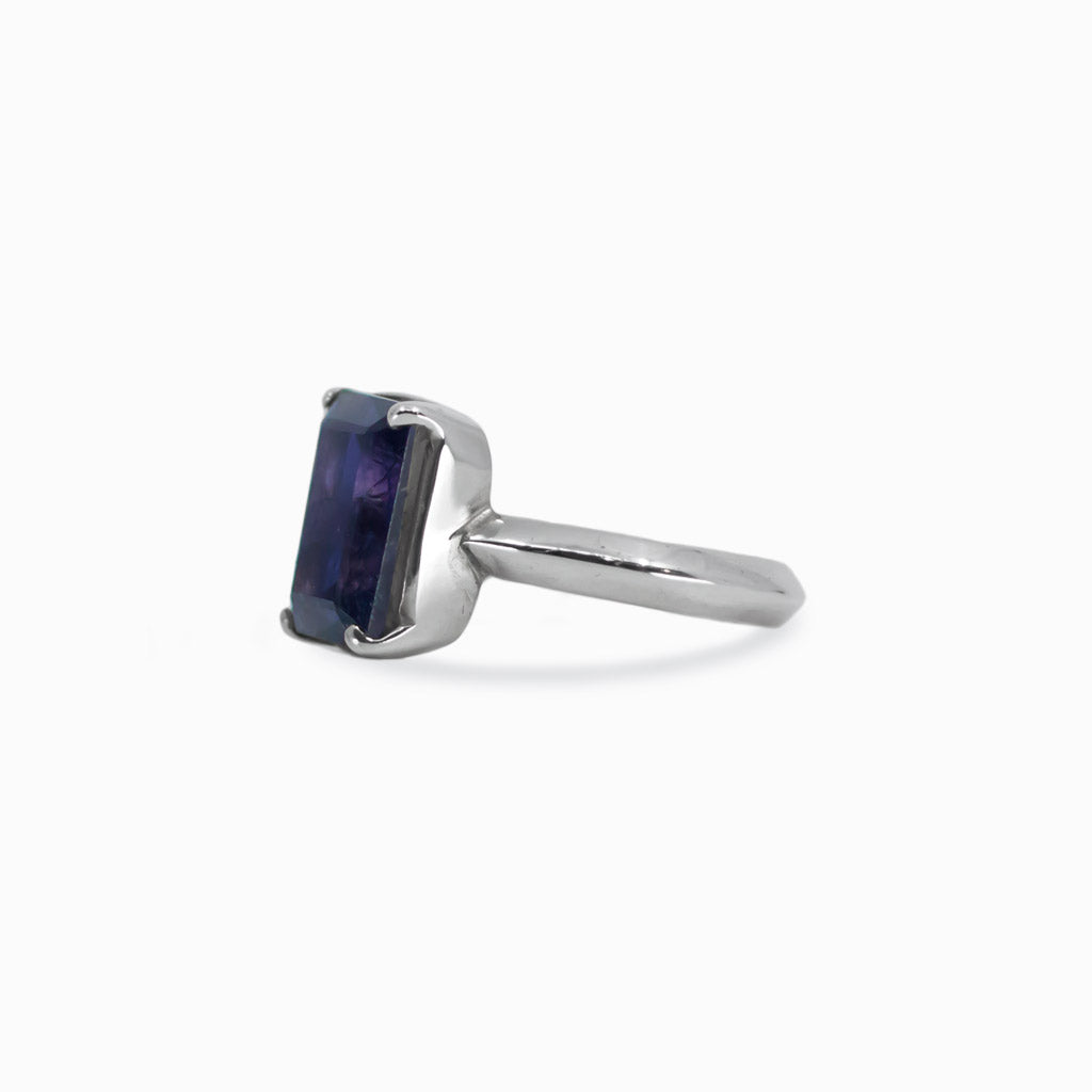 Faceted Rectangle Iolite ring