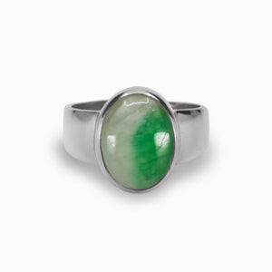 White and Green Jadeite Ring Made in Earth