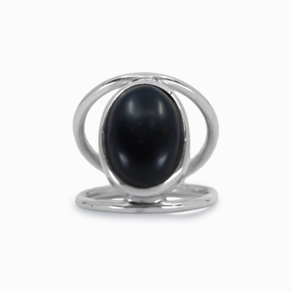 Oval Cabochon Jet ring