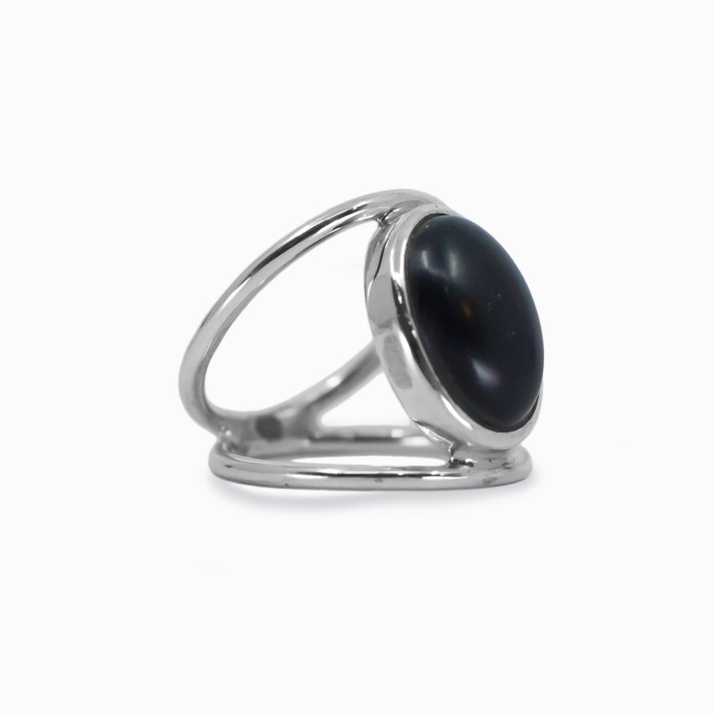 Oval Cabochon Jet ring