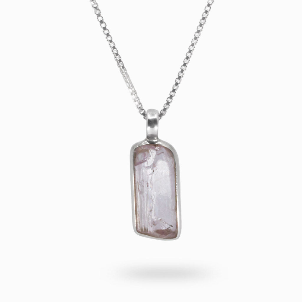 Clear Lavender Abstract rectangle Raw Kunzite necklace
