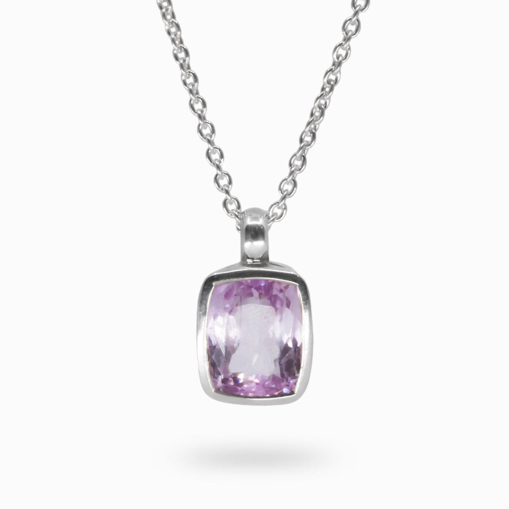 Faceted Pink Kunzite Necklace in 925 Sterling Silver