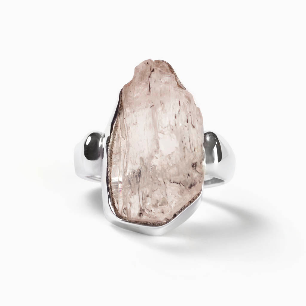 White Brown Kunzite Ring Made in Earth