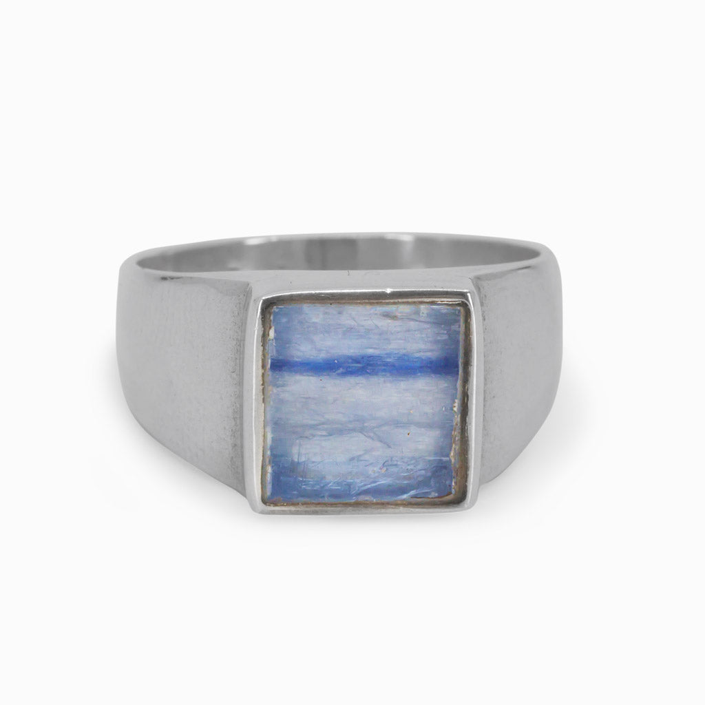 Light blue and deep blue striped kyanite ring Made in Earth