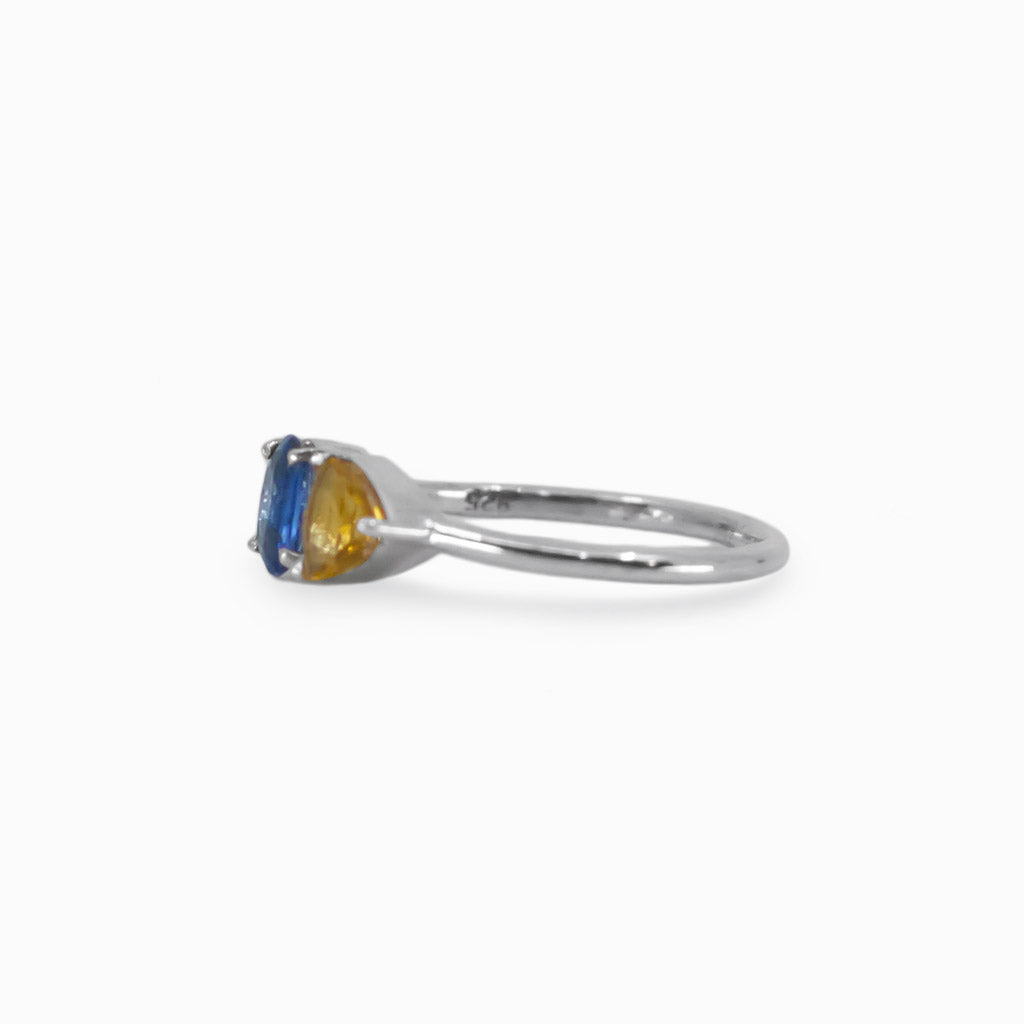 blue and yellow faceted Citrine and Kyanite ring