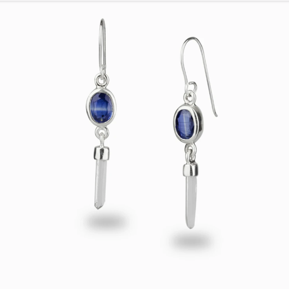 Faceted Kyanite and Laser Qtz drop Earrings