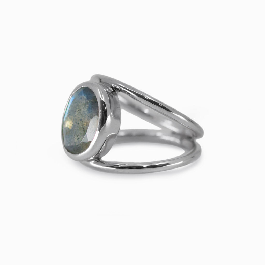 Faceted Oval Labradorite ring